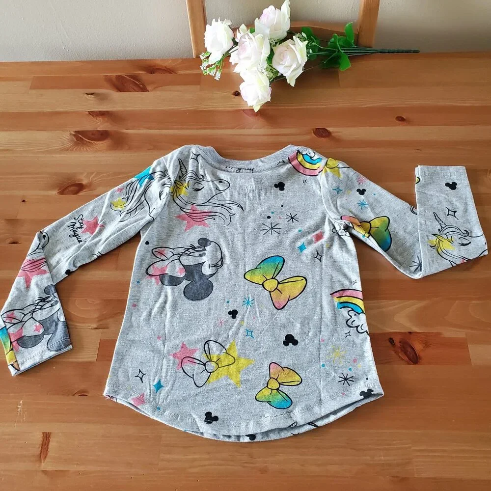 Disney - Girl's Minnie Mouse Stay Magical Long Sleeve Graphic T-Shirt Gray